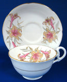 Royal Grafton Cup And Saucer Pink Lilies Bone China 1950s English Elegant Afternoon Tea