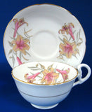 Royal Grafton Cup And Saucer Pink Lilies Bone China 1950s English Elegant Afternoon Tea