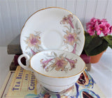 Royal Grafton Cup And Saucer Pink Lilies Bone China 1950s English Elegant Afternoon Tea