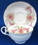 Royal Grafton Cup And Saucer Pink Lilies Bone China 1950s English Elegant Afternoon Tea