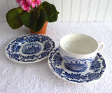 Teacup Trio Royal Homes Of Britain Blue Transferware Cup And Saucer With Plate 1950s