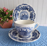 Teacup Trio Royal Homes Of Britain Blue Transferware Cup And Saucer With Plate 1950s
