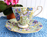 Pretty Tea Cup And Saucer Paisley Chintz 1950s Vintage Royal Standard Blue Pink