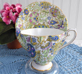 Pretty Tea Cup And Saucer Paisley Chintz 1950s Vintage Royal Standard Blue Pink