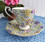Pretty Tea Cup And Saucer Paisley Chintz 1950s Vintage Royal Standard Blue Pink