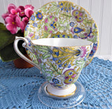 Pretty Tea Cup And Saucer Paisley Chintz 1950s Vintage Royal Standard Blue Pink