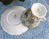 Pretty Tea Cup And Saucer Paisley Chintz 1950s Vintage Royal Standard Blue Pink