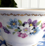 Royal Tara Ireland Sugar Basin Bowl Blue Pink Flower Bouquets 1950s Irish Bone China