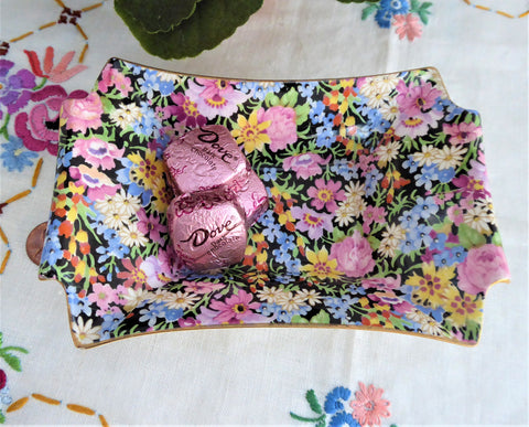 Royal Winton Balmoral Chintz Rectangular Sweet Meat Dish 1950s Grimwades Black Floral
