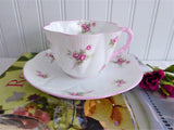 Shelley Dainty Rose Spray Bridal Rose Cup and Saucer England Pink Trim