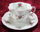 Shelley Dainty Rose Spray Bridal Rose Cup and Saucer England Pink Trim