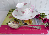 Shelley Dainty Rose Spray Bridal Rose Cup and Saucer England Pink Trim
