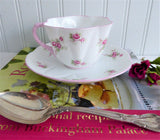 Shelley Dainty Rose Spray Bridal Rose Cup and Saucer England Pink Trim