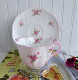 Shelley Dainty Rose Spray Bridal Rose Cup and Saucer England Pink Trim