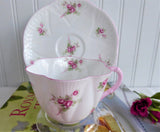 Shelley Dainty Rose Spray Bridal Rose Cup and Saucer England Pink Trim