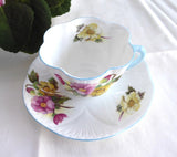 Shelley Dainty Begonia Cup and Saucer England Vintage Blue Trim