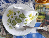 Shelley Celandine Dainty Shape Cup and Saucer English Bone China Green Trim Yellow Floral
