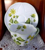 Shelley Celandine Dainty Shape Cup and Saucer English Bone China Green Trim Yellow Floral