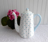 Shelley England Polka Dot Dainty Coffee Pot Turquoise Dots 1950s Tall Teapot