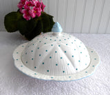Shelley Dainty Polka Dot Turquoise Covered Muffin Dish Butter Cheese