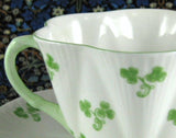 Shelley Dainty Shamrock Cup And Saucer 1960s English Bone China Green Trim
