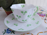 Shelley Dainty Shamrock Cup And Saucer 1960s English Bone China Green Trim