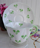 Shelley Dainty Shamrock Cup And Saucer 1960s English Bone China Green Trim