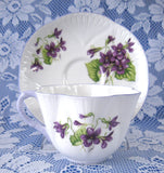 Shelley Dainty Violets Cup And Saucer English Bone China Lavender Trim 1950s