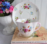 Shelley Cup And Saucer Dainty Shape Rose And Red Daisy Pink Trim Bone China