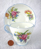 Shelley Davies Tulip Demitasse Cup And Saucer Henley Shape Blue Trim