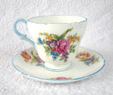 Shelley Davies Tulip Demitasse Cup And Saucer Henley Shape Blue Trim