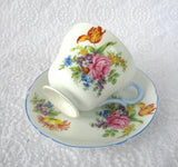 Shelley Davies Tulip Demitasse Cup And Saucer Henley Shape Blue Trim