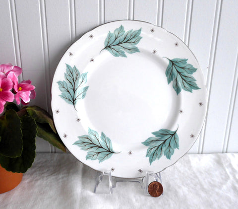 Shelley Luncheon Plate Drifting Leaves 8 Inches Gainsborough Shape 1950s Aqua Leaves