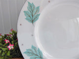 Shelley Dinner Plate Drifting Leaves 10.25 Inch 1950s Aqua Leaves Platinum Trim
