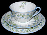 Shelley Breakfast Cup And Saucer With Plate Harebell Low Oleander Shape Blue Trim