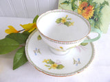 Shelley Cup And Saucer Primrose Cambridge Shape Green Handle Gold Trim 1950s