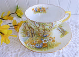 Shelley Daffodil Time Cup and Saucer 1950s Sunny Yellow Gold Trim New Cambridge
