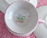 Shelley Bridal Rose Teacup Trio Rose Spray 1950s Richmond Shape Pink Gold Trim