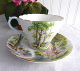 Shelley Woodland Cup and Saucer Cambridge Shape Landscape Teacup 1950s