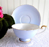 Shelley Fruit Center Blue Cup and Saucer Boston Shape Gold Trim 1960s