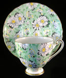 Shelley Cup and Saucer Green Daisy Chintz Ripon Shape England Teacups