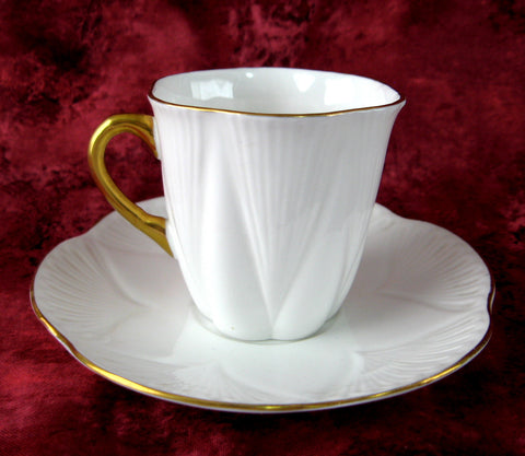 Shelley Tall Dainty Regency Cup And Saucer White And Gold Demitasse