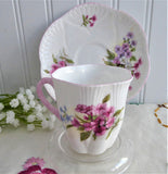 Shelley Tall Dainty Stocks Demi Cup And Saucer 1950s Pink Trim Bone China