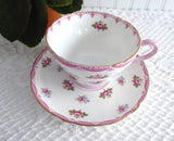 Pink Rosebuds Shelley Cup And Saucer Henley Shape 1950s Pink Bunting Trim