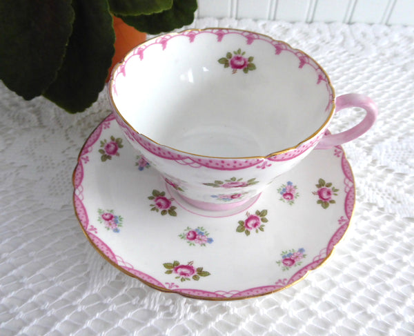 Pink Rosebuds Shelley Cup And Saucer Henley Shape 1950s Pink