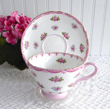 Pink Rosebuds Shelley Cup And Saucer Henley Shape 1950s Pink Bunting Trim