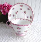 Pink Rosebuds Shelley Cup And Saucer Henley Shape 1950s Pink Bunting Trim