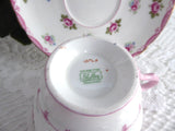 Pink Rosebuds Shelley Cup And Saucer Henley Shape 1950s Pink Bunting Trim