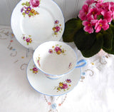 Shelley Cup Saucer Plate Gainsborough Floral Blue Trim Teacup Trio