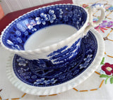 Spode Copeland Spode's Tower Breakfast Size Cup And Saucer 1950s Blue